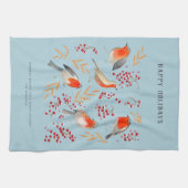 Botanische Blauwrode vogels Robin Kerstfeestdag Theedoek (Horizontaal)