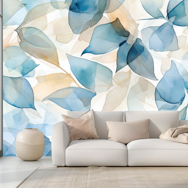 Botanische Bliss Blauw en Geel Bloemen Patroon Behang (Creator heeft geüpload)