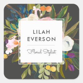 Botanische Bliss Floral Business Labels | Zwart