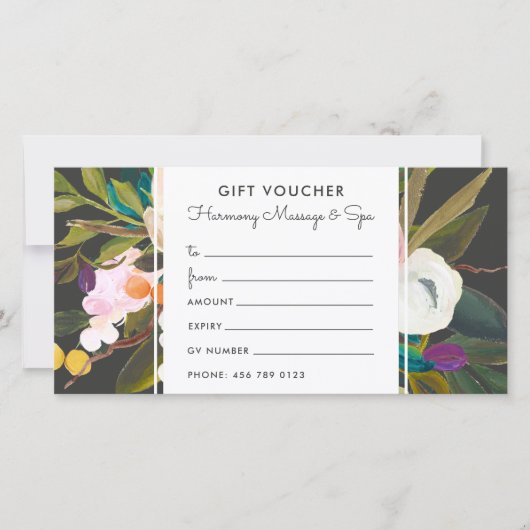 Botanische Bliss Floral Gift Voucher Kaart | Zwart (Voorkant)