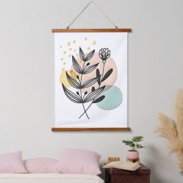 Botanische Bliss – Minimalistische Bloemkunst Hangend Wandkleed