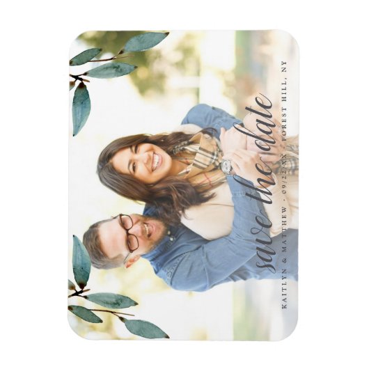 Botanische Bliss Wedding Photo Save the Date Magneet (Verticaal)