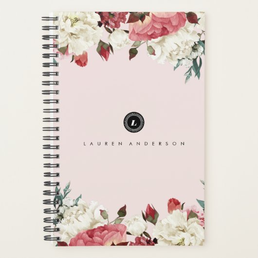 Botanische bloei  monogram Roos Planner (Voorkant)
