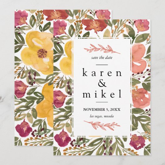 Botanische Bloei Schilderen Save the Date Uitnodig Kaart (Voorkant / Achterkant)
