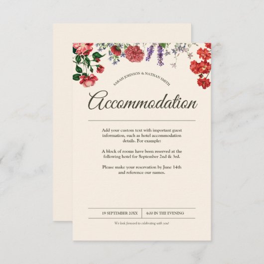 Botanische Bloem Bruiloft Accommodatie Informatiekaartje (Voorkant / Achterkant)