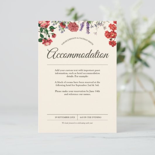  Botanische Bloem Bruiloft Accommodatie Informatiekaartje (Staand voorkant)