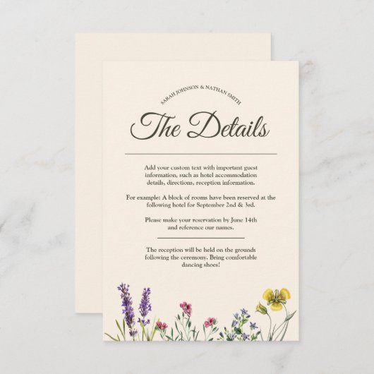 Botanische Bloem Bruiloft Details Info Informatiekaartje (Voorkant / Achterkant)