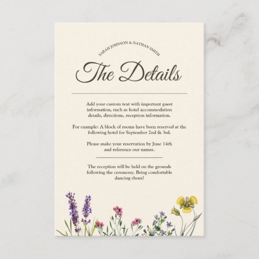 Botanische Bloem Bruiloft Details Info Informatiekaartje (Voorkant)