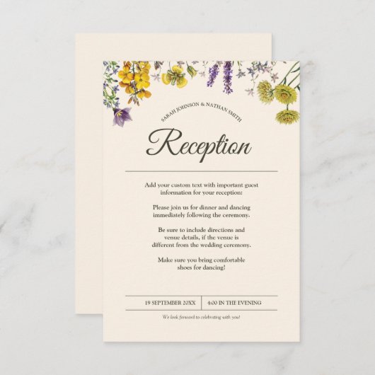  Botanische Bloem Bruiloft Receptie Info Informatiekaartje (Voorkant / Achterkant)