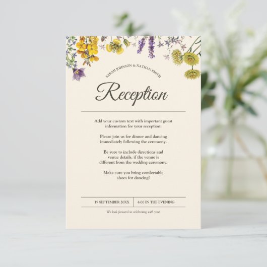 Botanische Bloem Bruiloft Receptie Info Informatiekaartje (Staand voorkant)