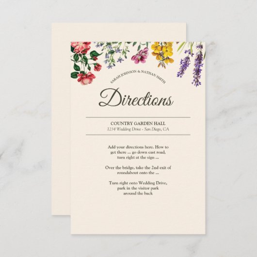 Botanische Bloem Bruiloft Routebeschrijving Info Informatiekaartje (Voorkant / Achterkant)
