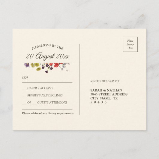 Botanische Bloem Bruiloft RSVP Briefkaart (Achterkant)
