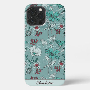 Botanische bloem gepersonaliseerde naam iPhone 13 pro max hoesje