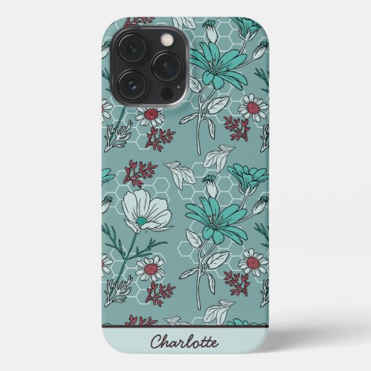 Botanische bloem gepersonaliseerde naam iPhone hoesje (Achterkant)