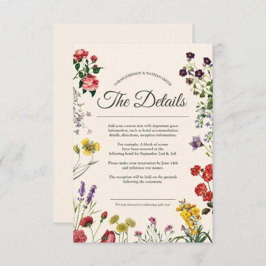  Botanische Bloem Illustraties Bruiloft Informatiekaartje (Voorkant / Achterkant)