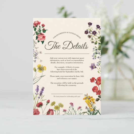  Botanische Bloem Illustraties Bruiloft Informatiekaartje (Staand voorkant)