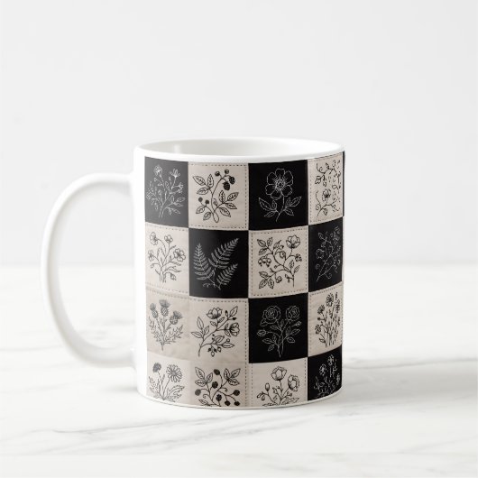 Botanische Bloem Leren Look Patchwork Gestikt Koffiemok (Links)