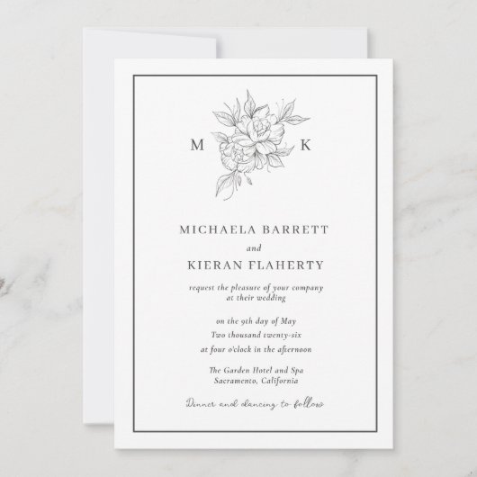 Botanische bloem monogram bruiloft kaart (Voorkant)