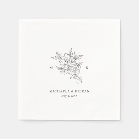 Botanische bloem monogram bruiloft servet (Voorkant)