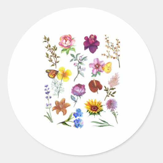 Botanische  bloem ronde sticker (Voorkant)