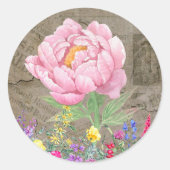 Botanische bloem, roze roos,  kranten ronde sticker (Voorkant)