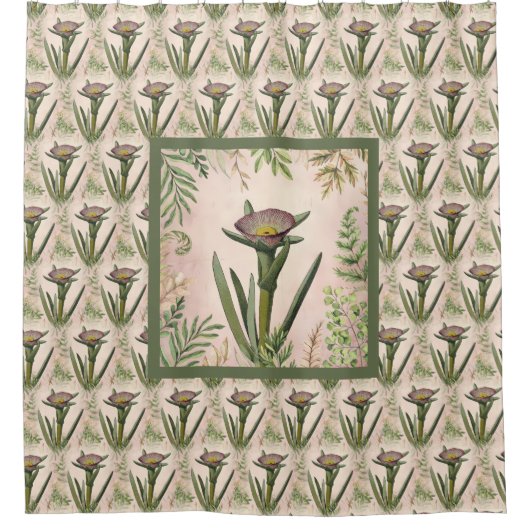 Botanische Bloem Stoffig Roze Groen Fig Marigold Douchegordijn (Voorkant)