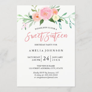 Botanische bloem waterverf Sweet Sixteen kaart