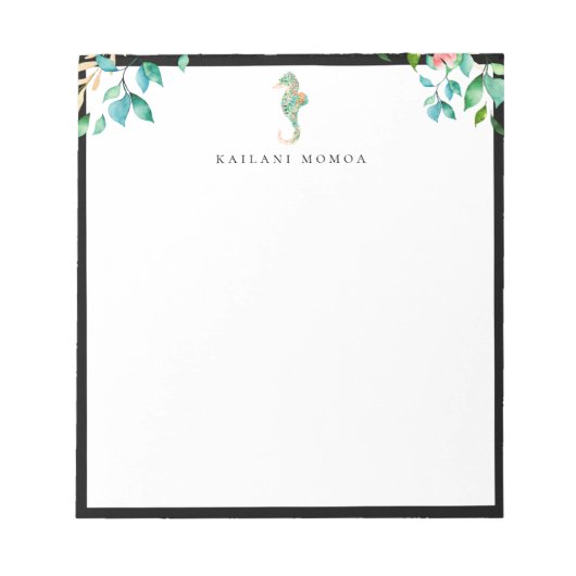 Botanische bloem zeepaardje zwart frame notitieblok (Voorkant)