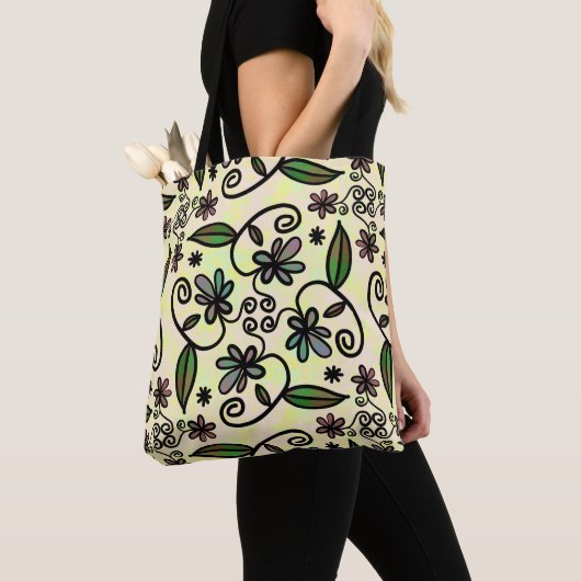 Botanische bloemblaadjes canvas tas (Dichtbij)