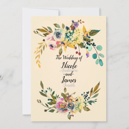  botanische bloemblaadjes crème bruiloft kaart (Voorkant)