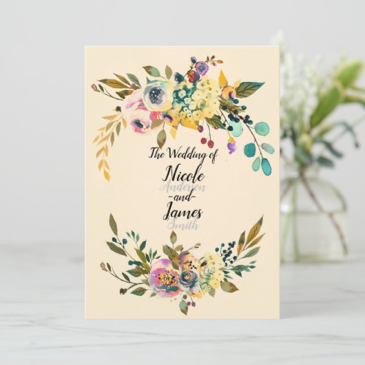 botanische bloemblaadjes crème bruiloft kaart (Staand voorkant)