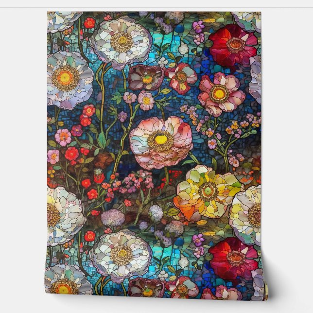 Botanische bloemblaadjes van glas behang (Afrollen)