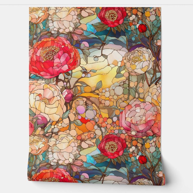 Botanische bloemblaadjes van glas behang (Afrollen)