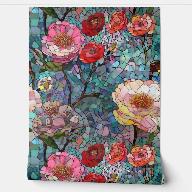 Botanische bloemblaadjes van glas behang (Afrollen)