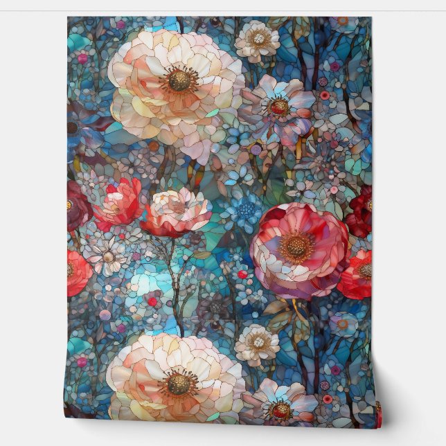 Botanische bloemblaadjes van glas behang (Afrollen)