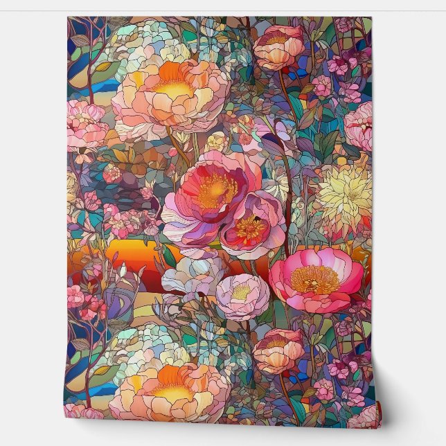 Botanische bloemblaadjes van glas behang (Afrollen)