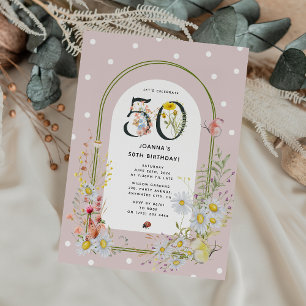Botanische bloemboog 50ste verjaardagsfeestje kaart