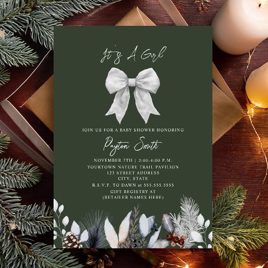 Botanische Bloemboog Winter Green Girl Baby shower Kaart