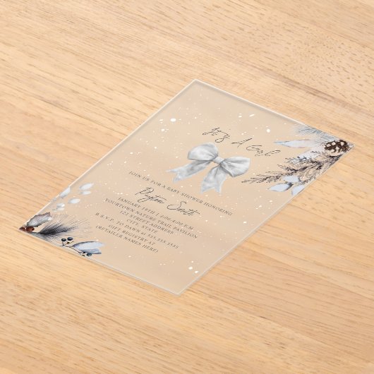 Botanische Bloemboog Winter Meisje Baby shower Acryl Uitnodigingen (Laagn)