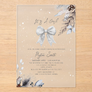 Botanische Bloemboog Winter Meisje Baby shower Acryl Uitnodigingen