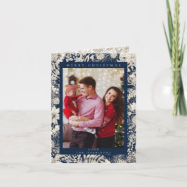 Botanische Bloemen 1 foto Navy Blue Merry Christma Feestdagen Kaart