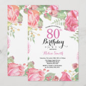 Botanische Bloemen 80ste verjaardag Uitnodiging (Voorkant / Achterkant)