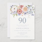 Botanische Bloemen 90ste Verjaardagsfeestje Uitnod Kaart (Voorkant)