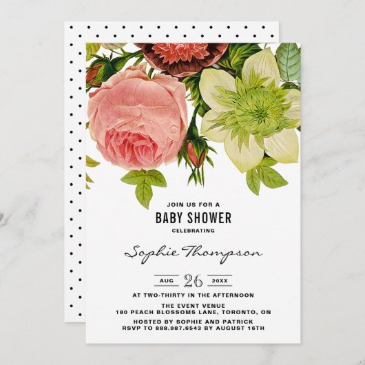 Botanische bloemen  Baby shower Kaart (Voorkant / Achterkant)