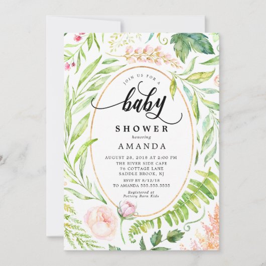 Botanische Bloemen Baby shower Uitnodiging (Voorkant)