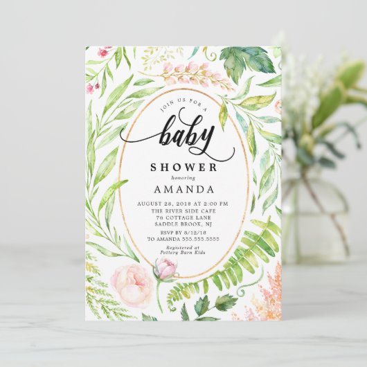 Botanische Bloemen Baby shower Uitnodiging (Staand voorkant)