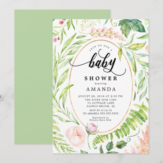 Botanische Bloemen Baby shower Uitnodiging (Voorkant / Achterkant)