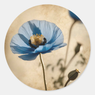 Botanische bloemen Blauwe papaver Ronde Sticker