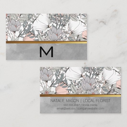 Botanische Bloemen Bloemen Goud Metaal Visitekaartje (Voorkant / Achterkant)