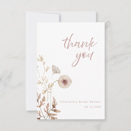 Botanische Bloemen Blush Roze Vrijgezellenfeest Bedankkaart (Voorkant)